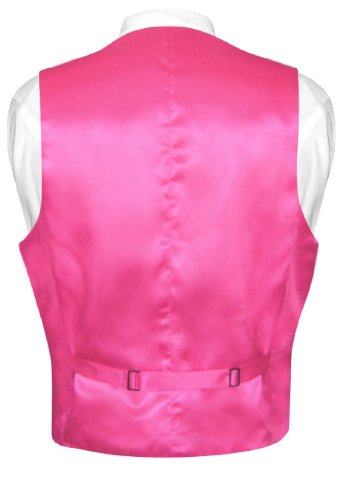 Men's SILK Dress Vest & NeckTie Solid HOT PINK FUCHSIA Color Neck Tie Set2