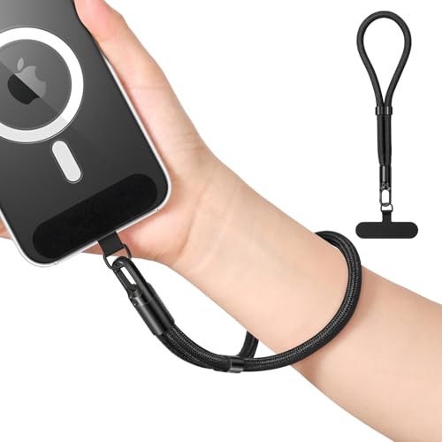 MoKo Hand Wrist Strap, cordón ajustable para teléfono móvil con lengüeta de sujeción, correa manos libres para iPhone y la mayoría de smartphones, Negro