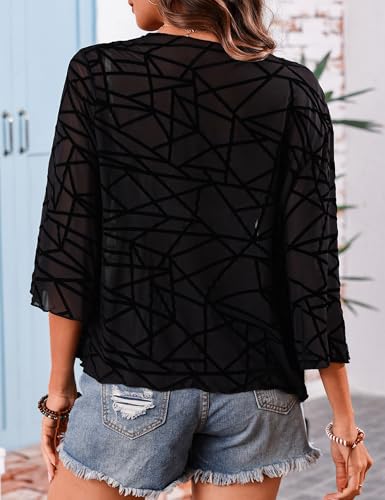 Image of Totatuit Women's Short Cardigan Bolero Sheer Shrug Tie Open Front Bell Sleeve Summer Cropped Bolero Cardigan