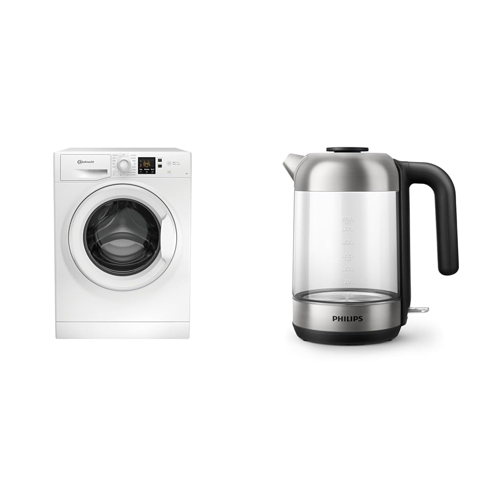 Bauknecht BPW 814 A Waschmaschine Frontlader/ 8kg & Philips Wasserkocher für Haushaltsgeräte - Fassungsvermögen 1,7 l mit Federdeckel und Kontrollleuchte