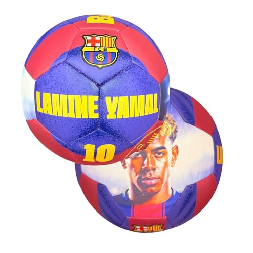 SaoTi Fußball Barcelona, Lamine Yamal, Größe 5, Standard, Blaugrana-Design mit Porträt, gedruckter Signatur und Vereinswappen, ideal für Training und Sammler