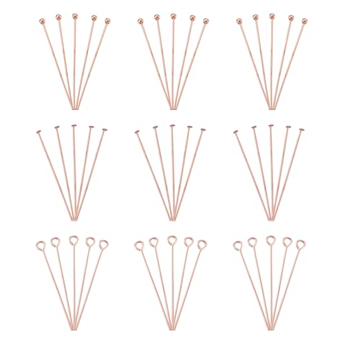 Craftdady 300Pcs Rose Gold Mixed Pins: Eye, Ball, Flat Head Pins for Beading Jewelry Making