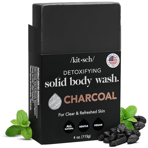 Image of Kitsch Charcoal Soap Body Wash Bar - Detoxifying Bar Soap with Activated Charcoal - Gently Removes Excess Oil & Impurities, Clears Pores, Firms & Moisturizes Skin - Made in USA - 4 oz