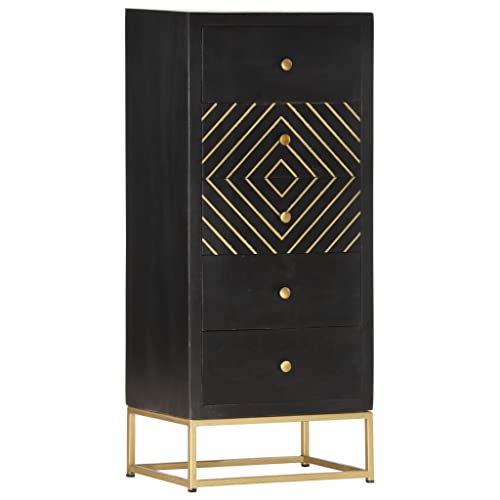 Xichuzi Cajonera de Madera Maciza de Mango Negro y Dorado 45x30x105 cm, Comoda Dormitorio, Muebles Dormitorio, Cajonera para Armario, Gavetero Dormitorio, Cómodas Y Cajoneras - 286513