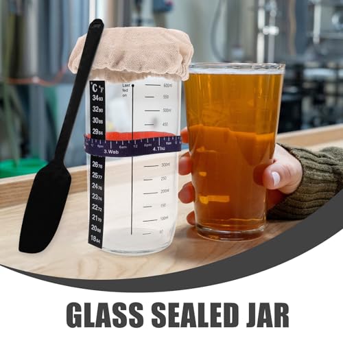 Tarro de masa madre para fermentación controlada de pan con espátula de silicona negra 4