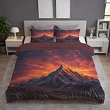 Funda Nordica Cama 105 Ropa de Cama Espectacular Paisaje Montaña de Compañía 3 pezzi Suave Reversible Microfibra por Funda Nórdica 180 x 220 cm + Fundas de Almohada 50x75 Naranja