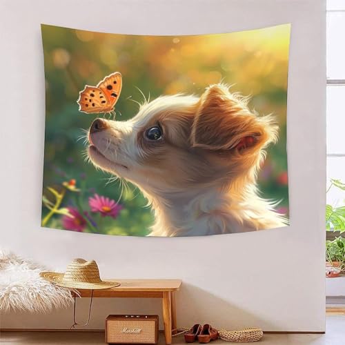 Tapisserie murale effet 3D joli chien EEBSEIVNE grand tissu mural pour salon chambre 180x230cm