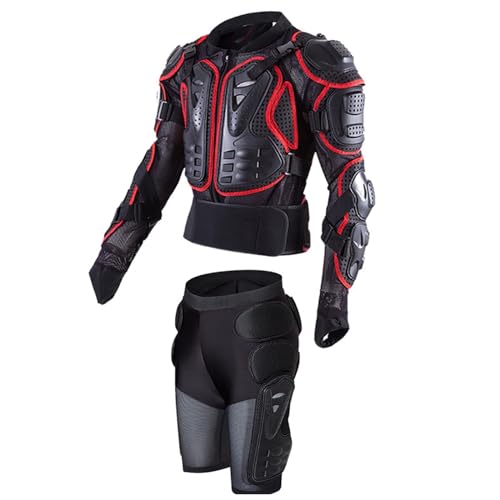 Yglophic Adultos Moto Body Guard Chaleco Pantalones Cortos Conjunto De Armadura, Motocicleta Body Armor Pecho Espalda Protector De La Columna Vertebral Chaleco, Motocicleta Body Armor Red,XL