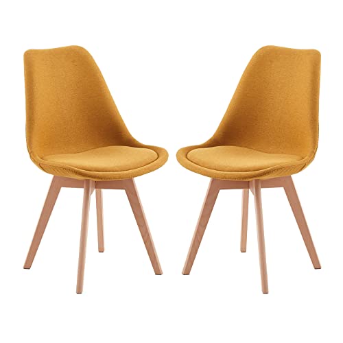 EGGREE Lot de 2 Chaises Chaise Professionnelle Scandinaves en Tissu Chaises de Salle à Manger SGS Tested Chaises Cuisine avec Rembourrés & Bois de Hêtre...
