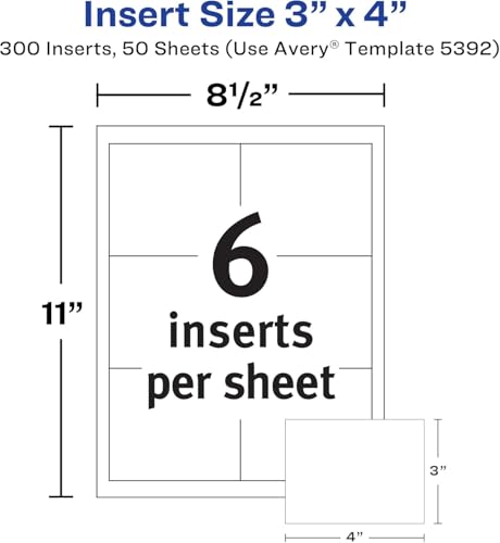 Avery Name Badge Inserts, 3" x 4", Print or Write, for Laser/Inkjet Printers, 300 Name Badge Insets, White (5392) by Avery - Used condition - CA$15.87