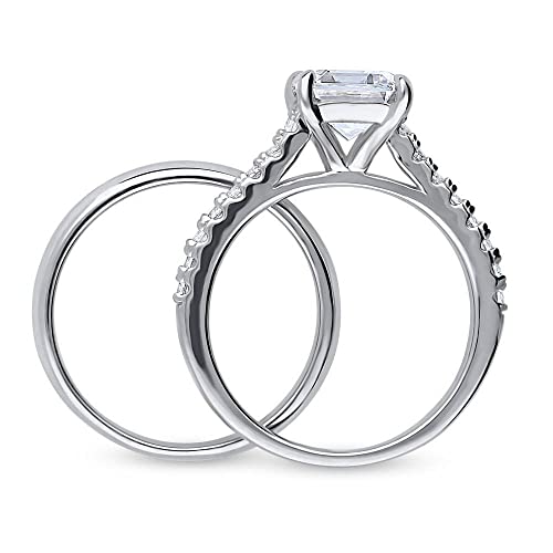 BERRICLE Sterling Silver Solitaire Wedding Engagement Rings 2.6 Carat Emerald Cut Cubic Zirconia CZ Ring Set for Women, Rhodium Plated4