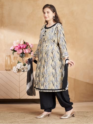 Image of Aarika Girls Ethnic Wear Grey Colour Abstract Print Kurti