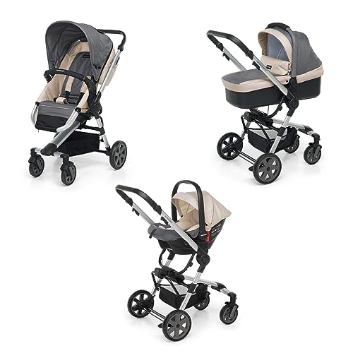 Foppapedretti Trio Supertres I-Size, Sistema Modulare Combinato per Bambini, Navicella Passeggino e Seggiolino auto I-Size, Maniglione e Poggiagambe Regolabili, conforme ECE R129, Silver