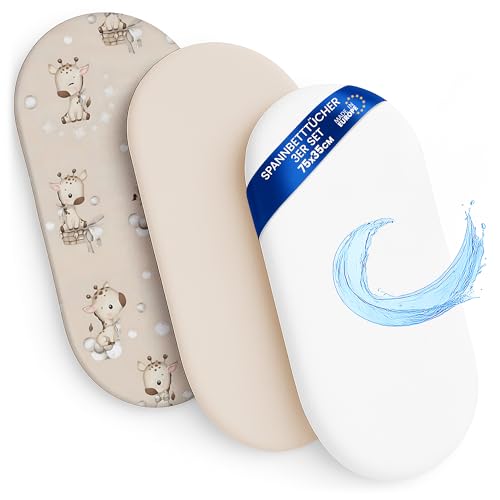 Drap Housse Cododo pour Nacelle Ensemble de 2 Draps Lot de 3 : 35x75 cm avec Protege Matelas Impermeable - Alese Bebe Compatible avec Berceaux Landeau Couffin et...