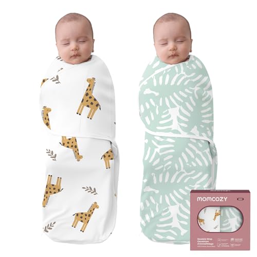 Image of Momcozy Newborn Swaddle Sack, Two-Step Adjustable Baby Swaddle with Whisper-Quiet Fastener, Sleep Sack for 0-3 Months, 2-Pack, Safari