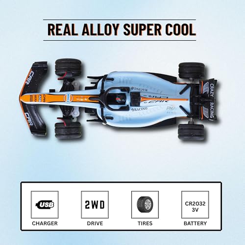 Image of Formula RC Racing Car for Kids Age 6+ Years 1:64 Scale | Mini Rechargeable Remote Control Sports Car with APP Control, LED Lights, 3 Speed Modes & Type-C Charging | Formula Racer Toy Car