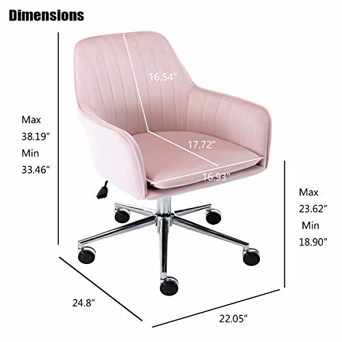 Altrobene Velvet Desk Chair, Ergonomic Computer Task Chair, Accent Reception Chair, 360 Degree Swivel, Height Adjustable, For Home Office/Study/Girls' Bedroom, Pink #TOP2