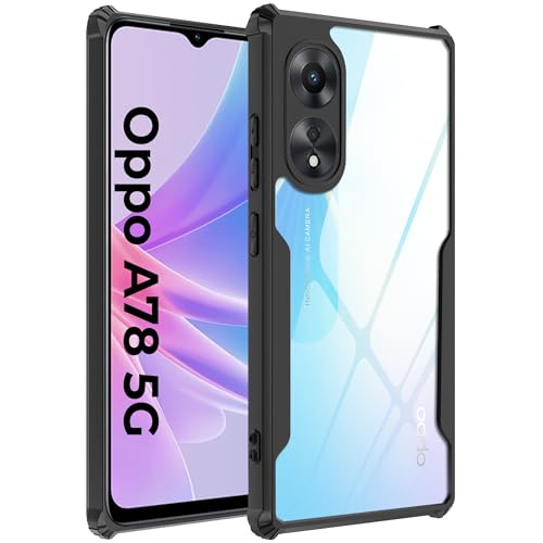 Image of A rtistque Clear Hard Transparent Acrylic Armor Anti-Drop Shockproof TPU Edge Back Cover Case for Oppo A78 5G - Black