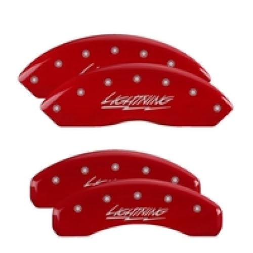 Image of MGP Brake Caliper Covers Compatible with 1999-2003 Ford F-150 & 2004 Ford F-150 Heritage (Requires 17 inch+ Wheels) Powder-Coated Finish, 4 PCS Front and Rear - Red, Lightning