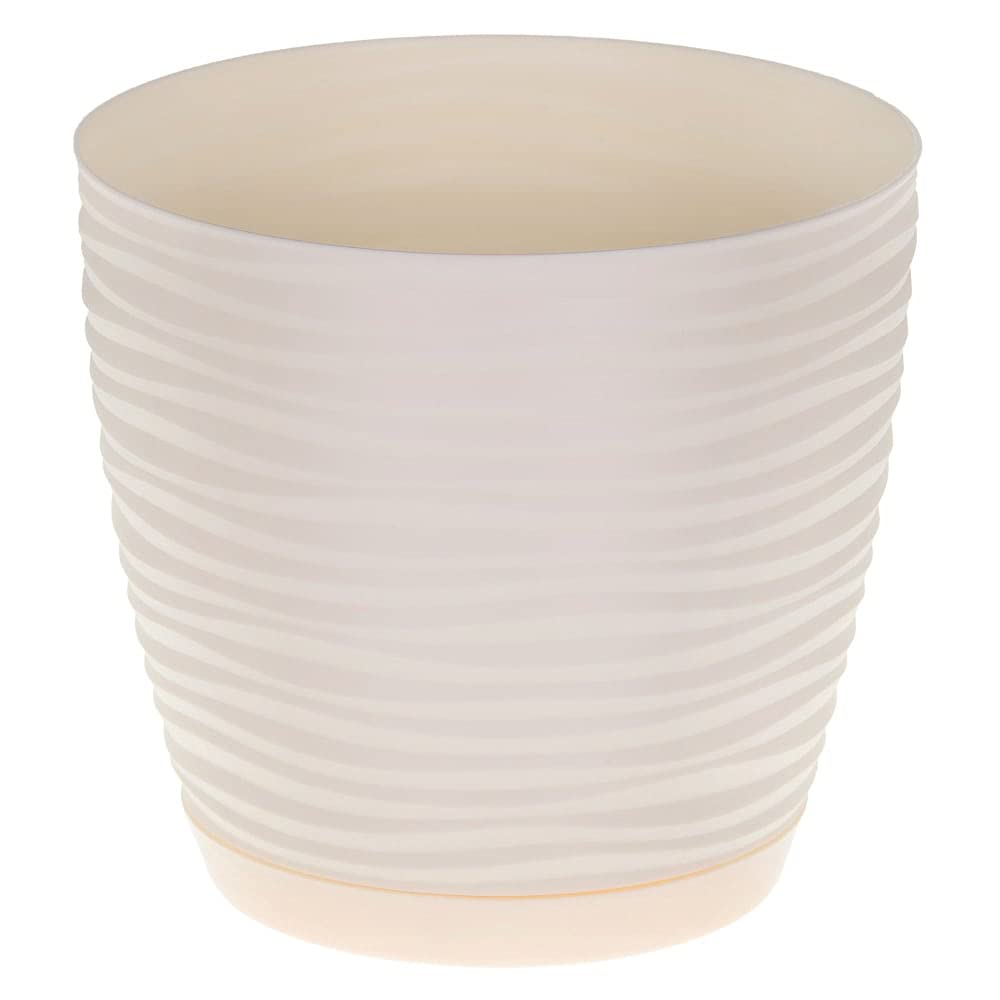 KORAD 3D Sahara Plant Pots with Matching Saucers. Decorative Planters with Drainage Holes for Indoor and Outdoor. Available in 7 Sizes and 8 Colours- (Cream, Ø27 cm(10.63 inches) — image 1