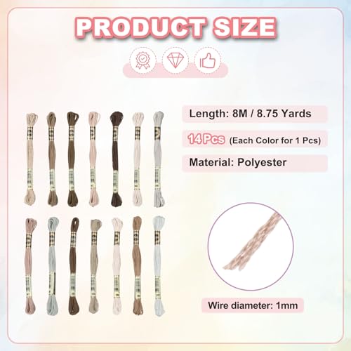 Image of PATIKIL 14 Skeins Embroidery Floss, Polyester Embroidery Threads Bracelets String for Cross-Stitch Hand Embroidery, Multicolored Dark Brown