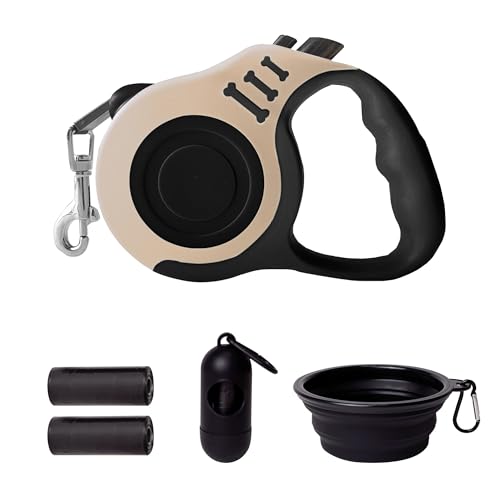 LIEVUIKEN Retractable Dog Leash Automatic Telescopic Tractor Dog Tape, Pet Tape 10/16 FT Durable and Convenient, with Folding Bowl, Dispenser, Rubbish Bags, Suitable for Small and Medium Dogs