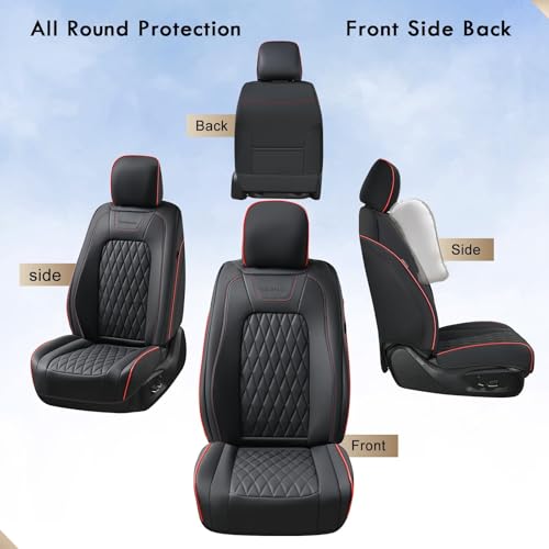 Image of Coverado Leather Car Seat Cover, Custom Fit for Ford F150 Seat Covers, Ford F150 Truck Seat Covers Waterproof Fit for 2015-2026 F150 & 2017-2026 F250 F350 F450 Redline - Front Pair