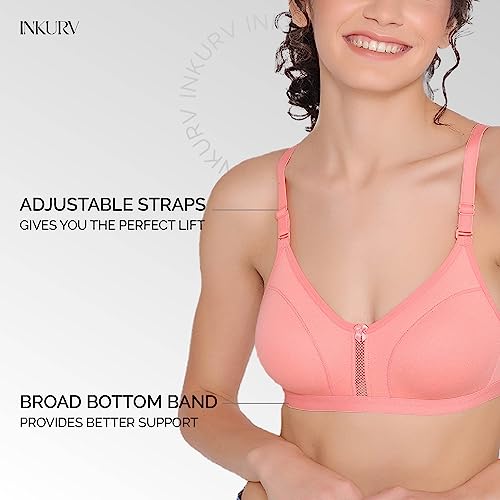 Image of INKURV Women's Non Padded Wireless T-Shirt Bra with Seamless Cups and Detachable Straps Combo of 2