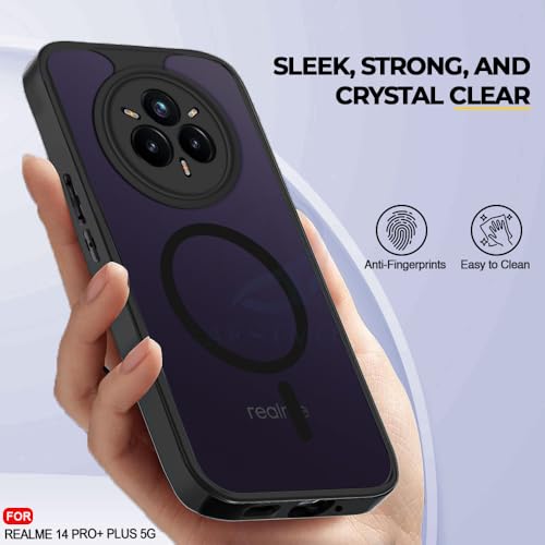 Image of AESTMO Realme 14 Pro Plus 5G Back Cover | 360 Protection | Matte Frosted Hard Back Translucent | Compatible with MagSafe Accessories for Realme 14 Pro Plus 5G (Smoke Black Matte PC+Black TPU Bumber)