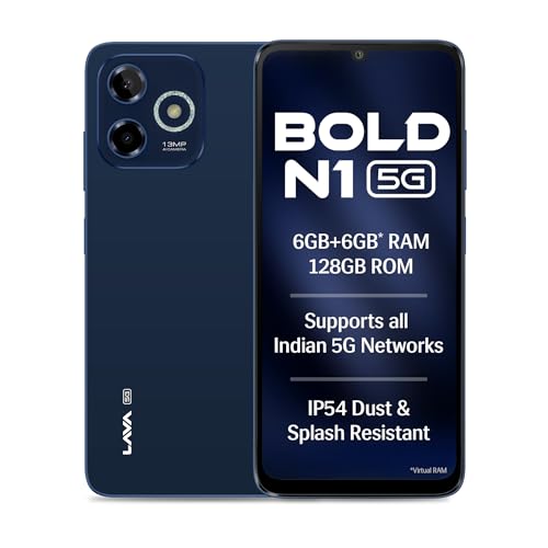Lava Bold N1 5G (Royal Blue, 6GB RAM, 128GB Storage) |Bigger 6.75" HD+ Notch Display | Octacore 5G Processor | 13 MP AI Camera |5000 mAh Battery| IP54
