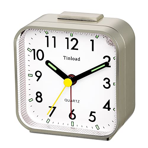 Tinload Small Battery Operated Analog Alarm Clock Silent Non Ticking, Ascending Beep Sounds, Snooze,Light Functions, Easy Set(Gold) #TOP1