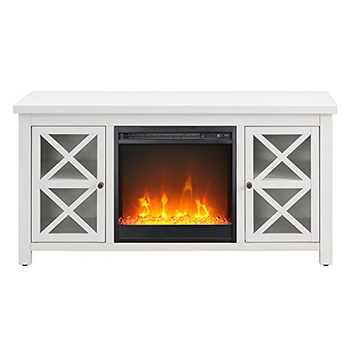 Image of Henn&Hart Rectangular TV Stand with Crystal Fireplace for TV's up to 55 inch in White, Electric Fireplace TV Stands for the Living Room