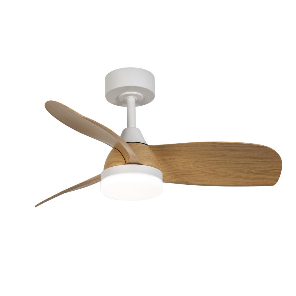 wonderlamp - Ventilador de techo con luz y mando LED 18W Borse Blanco+Madera clara CCT 3000-4000-6000K, Intensidad regulable Con Mando ø90cm