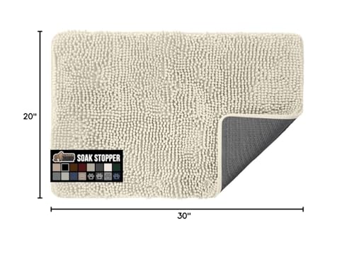 Image of GORILLA GRIP SoakSTOPPER Dog Door Mat, 30x20 Machine Washable Rug Absorbent Doormat Captures Moisture Mud Dirt, Quick Dry Soft Chenille Entryway Rugs Indoor Entrance Mats for Dog Paws, Cream