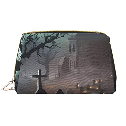 Trousse de maquillage Halloween grande capacité en similicuir blanc pour rangement femme