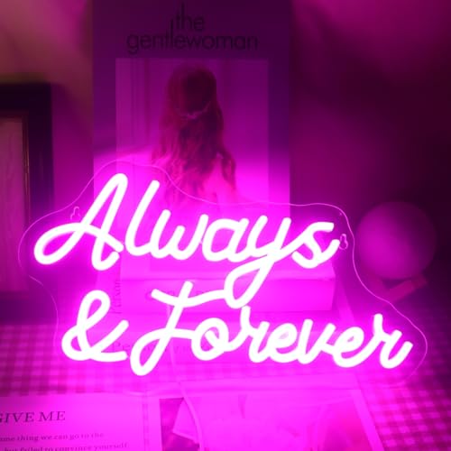 QiaoFei Insegna al neon a LED Always and Forever con parola/lettere alimentata tramite USB con interruttore dimmer luci al neon per stanza, casa, bar, decorazione artistica da parete per feste,