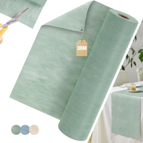 Aevcvok Chemin de Table Vert, 30cm x 30m Chemin Table en Non-Tissé Vert Eucalyptus, Moderne Décoration Chemin Table pour Anniversaire, Mariage, Baptême, Communion,Fête et Célébrations