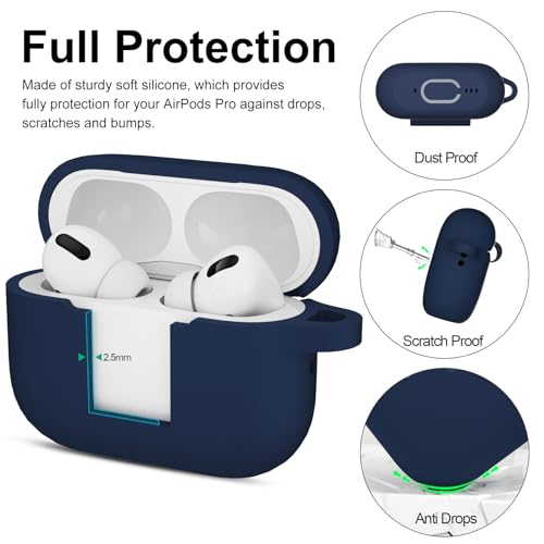Image of for AirPods Pro 2nd 1st Generation Case Cover with Keychain, Protective Soft Silicone Skin Accessories for Apple AirPods Pro Charging Case 2022 /2019, Front LED Visible, Midnight Blue
