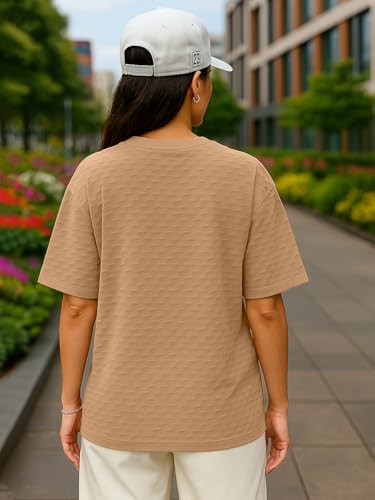 Image of LEOTUDE Women Peach Oversized T-Shirt Material Cotton Blend