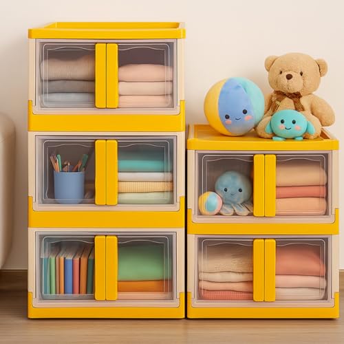 Image of MECHDEL Wardrobe Organizer for Storage /Polypropylene Foldable & Stackable Closet Basket /Cupboard Organizer for Clothes /Mounted Closet Systems (STORAGE BIN-ORANGE, 3PCS)