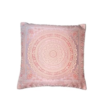 Ruwado Handgewebt und Handgefertigt Indische Banarasi Seide Kissenbezug, Zierkissenbezug, Sofakissenbezug, Dekokissen -, (Weiß & Rosegold, Mandala Muster 40 x 40 cm | 16 x 16 Zoll.) – Bild 5