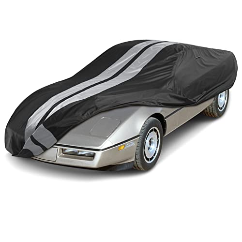 Image of Coverland Custom Car Cover Waterproof All Weather for 1983-1996 Chevy Corvette C4, Weatherproof Car Covers for Automobiles, Rain, Snow, Sun Protection, Full Exterior Covers, Stripe(Black /Gray)