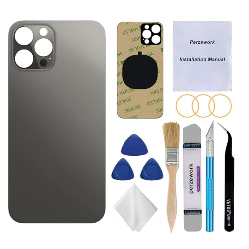 Perzework Back Glass Replacement (Graphite) Compatible with iPhone 12 pro max 6.7 inches All Carriers with Pre-Installed Adhesive and Repairing Tool Kits
