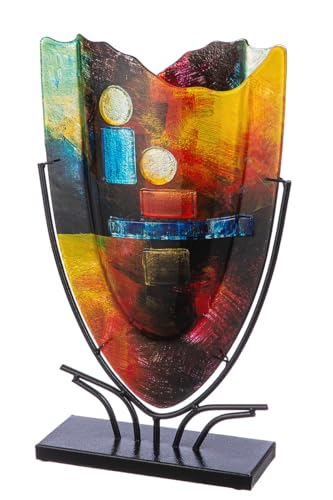 GILDE GLAS art Grand Vase décoratif, en Verre, Peint à la Main, avec Support en métal, décoration de Salon, Hauteur 49 cm, Multicolore