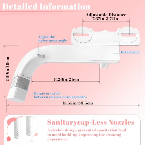 Bidet Attachment for Toilet,Non-Electric Ultra-Thin With,Rear/Feminine Wash,Dual Nozzles (Adjustable Angle), Adjustable Water Pressure, Cold Water Only, White - image 7