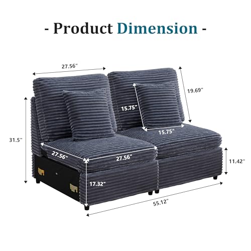 Image of RARZOE Modular Sectional Couch Armless Seats Module, Modular Sofa 2 Armless Chairs Middle Module Seats for Living Room Modular Sectional Sofa Couch, Grey