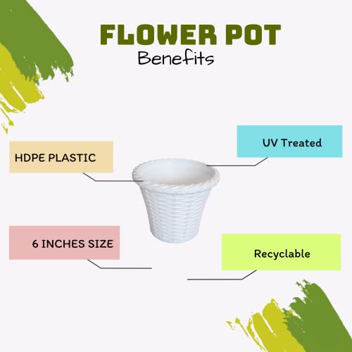 Navagraha Colourful Plastic UV Treated Plastic Plants/Flower Pots for Balcony,Garden, Terrace and Much More |Set of 6 Pot|Multicolour (6 INCHES, Multicolour, 6)