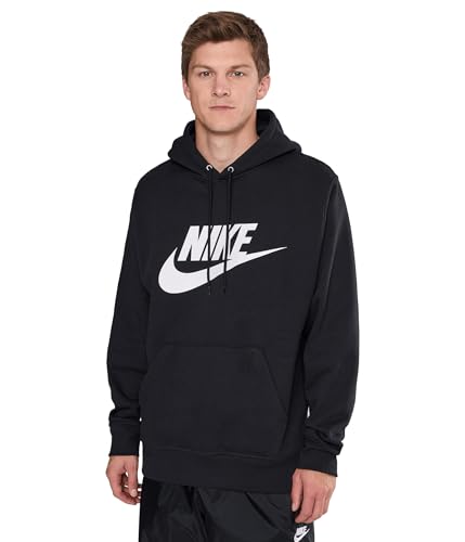 Nike Mens Club Pull-Over Fleece Hoodie Black/Black/White L