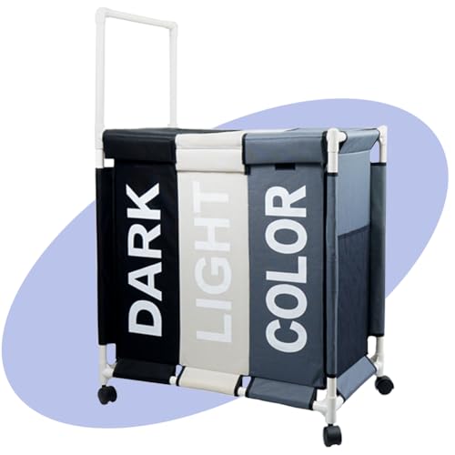 Cesto Ropa Sucia para la Colada Cesta con Tapa Carro Compartimentos Laundry Basket Organizador Ropa Limpia Clara Oscura Cubo Mueble Juguetes Cesto de Lavandería con Ruedas