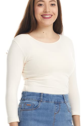 Image of ESTEEZ Women's 3 /4 Sleeve Wide Neck Layering T-Shirt - Modest Cotton Stretch Fitted Base Layer Top